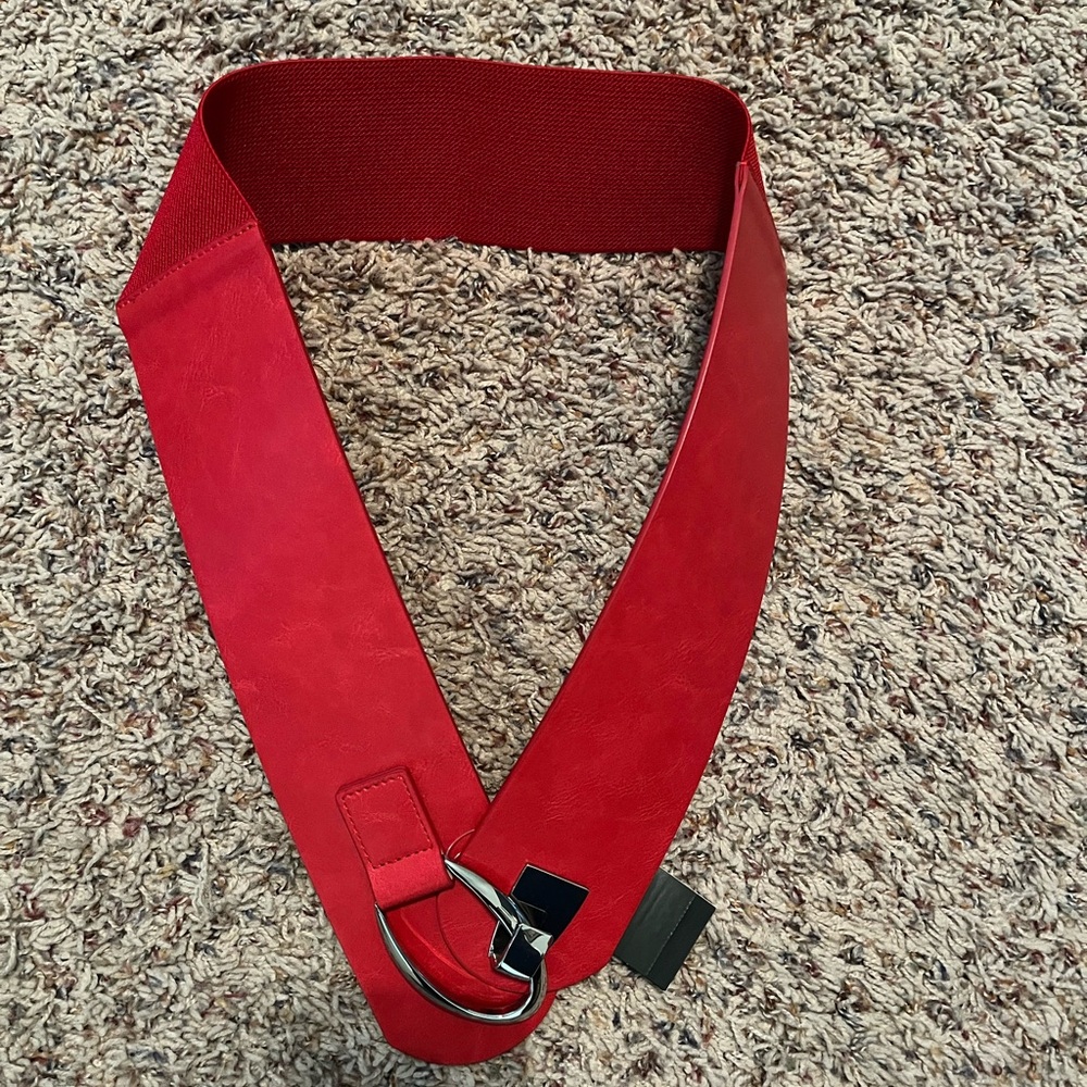 INC International Concepts Red Wide Elastic D-Ring Belt